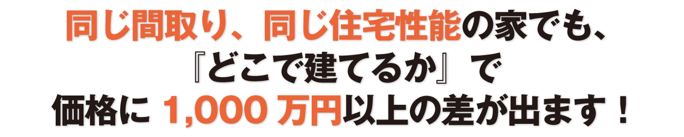 同じ間取り、同じ住宅性能の家でも、『どこで建てるか』で、価格に1,000万円以上の差が出ます！